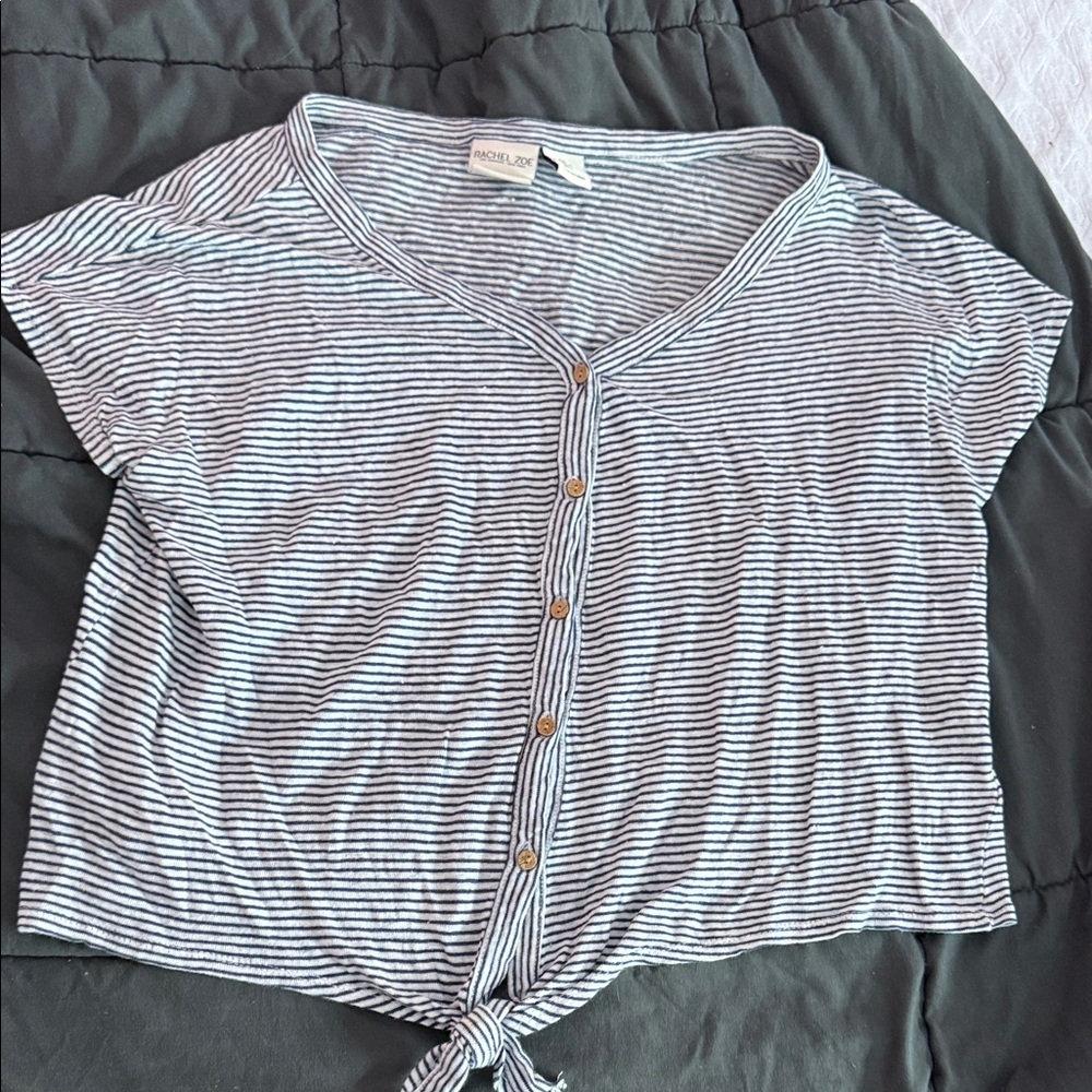 Rachel Zoe Navy and White Striped Button-Down Shirt
